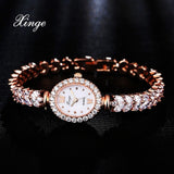 Xinge Luxury Women Rose Gold Watches Zircon Crystal Bracelet Watch Business Quartz Wristwatches Ladies Dress Fashion Wrist Watch