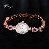 Xinge Luxury Women Rose Gold Watches Zircon Crystal Bracelet Watch Business Quartz Wristwatches Ladies Dress Fashion Wrist Watch