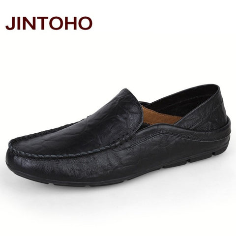 JINTOHO big size 35-47 slip on casual men loafers spring and autumn mens moccasins shoes genuine leather men's flats shoes