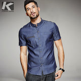 KUEGOU 2017 Summer Mens Denim Shirts Zipper Pocket Blue Color Brand Clothing Man's Short Sleeve Slim Fit Male Jeans Clothes 0803