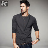 KUEGOU 2017 Autumn Mens Fashion T Shirts Patchwork Button Gray Brand Clothing Fit Man's Long Sleeve Slim T-Shirts Plus Size 1307