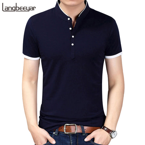 2017 Summer New Fashion Brand Clothing Tshirt Men Solid Color Slim Fit Short Sleeve T Shirt Men Mandarin Collar Casual T-Shirts