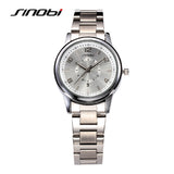 SINOBI Luxury Lady Silver Quartz Watches Stainless Steel Wristwatch Women Fashion Business Wrist Watches Argent Female