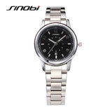 SINOBI Luxury Lady Silver Quartz Watches Stainless Steel Wristwatch Women Fashion Business Wrist Watches Argent Female