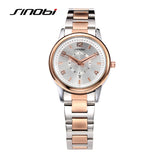 SINOBI Luxury Lady Silver Quartz Watches Stainless Steel Wristwatch Women Fashion Business Wrist Watches Argent Female