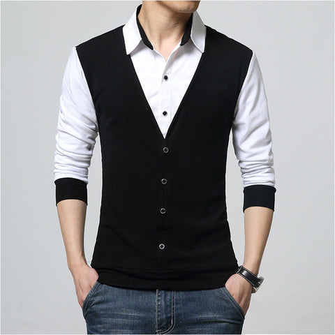 BROWON Brand Autumn Mens T Shirts Fashion 2017 Fake Two Designer Clothing Cool T-shirt Men Long Sleeve T Shirt Casual Male