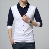 BROWON Brand Autumn Mens T Shirts Fashion 2017 Fake Two Designer Clothing Cool T-shirt Men Long Sleeve T Shirt Casual Male