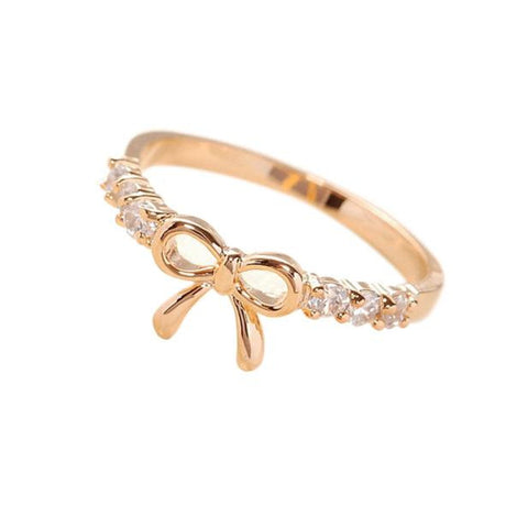 Korean Jewelry Simple Crystal Bow Ring GD