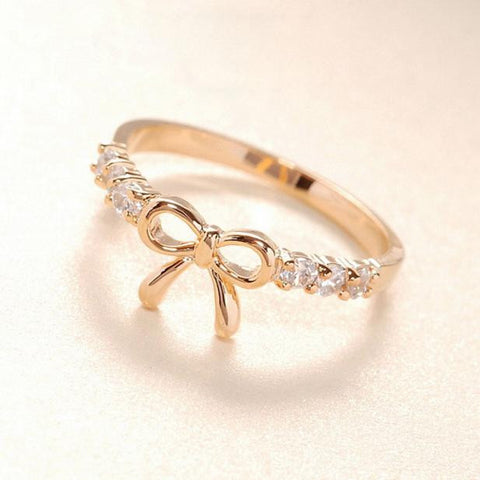 Korean Jewelry Simple Crystal Bow Ring GD