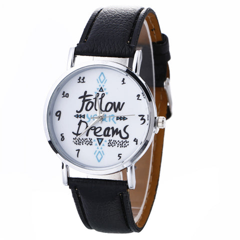 Neutral Letter Pattern Fashion Leather Quartz Wrist Watch