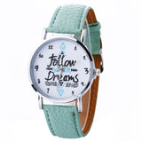 Neutral Letter Pattern Fashion Leather Quartz Wrist Watch