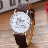 Neutral Letter Pattern Fashion Leather Quartz Wrist Watch