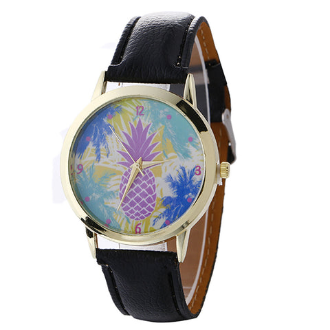 Neutral Pineapple Pattern Fashion Leather Quartz Wrist Watch