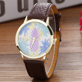 Neutral Pineapple Pattern Fashion Leather Quartz Wrist Watch