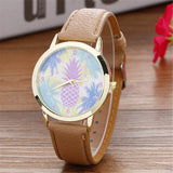 Neutral Pineapple Pattern Fashion Leather Quartz Wrist Watch