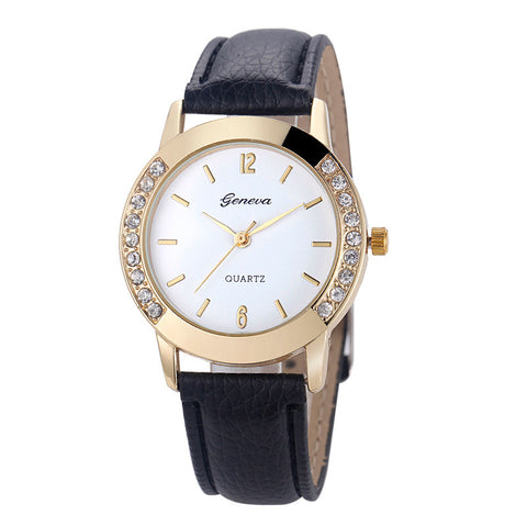Geneva Fashion Women Diamond Analog Leather Quartz Wrist Watch Watches