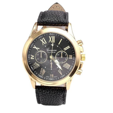Women's Fashion Geneva Roman Numerals Faux Leather Analog Quartz Wrist Watch