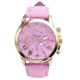 Women's Fashion Geneva Roman Numerals Faux Leather Analog Quartz Wrist Watch