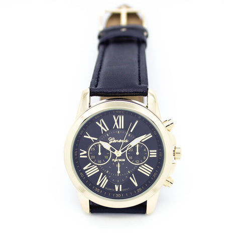 Women's Geneva Roman Numerals Faux Leather Analog Quartz Watch