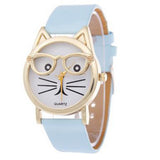 Cute Glasses Cat Women Analog Quartz Dial Wrist Watch