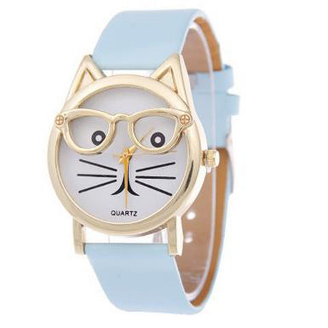 Cute Glasses Cat Women Analog Quartz Dial Wrist Watch