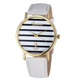 Women Geneva Striped Anchor Analog Leather Quartz Wrist Watch+Black