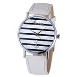 Women Geneva Striped Anchor Analog Leather Quartz Wrist Watch+Black