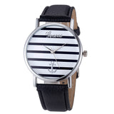 Women Geneva Striped Anchor Analog Leather Quartz Wrist Watch+Black