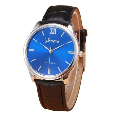 Woman Mens Retro Design Leather Band Analog Alloy Quartz Wrist Watch