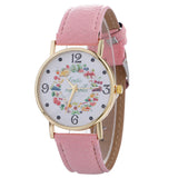 Stylish Fruit And Vegetable Printing Leather Bracelet Lady Womans Wrist Watch