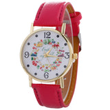 Stylish Fruit And Vegetable Printing Leather Bracelet Lady Womans Wrist Watch