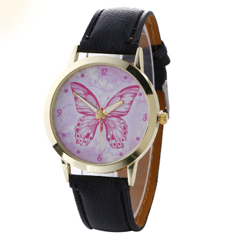Neutraltterfly Pattern Fashion Leather Quartz Wrist Watch