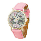 Flowers Women Men Leather Band Analog Quartz Dial Wrist Watch
