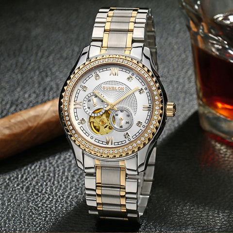 SUNBLON S505B Stainless Steel Mechanical Skeleton Watchen Movement