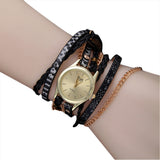 Women Fine Leather Band Winding Analog Quartz Movement Wrist Watch