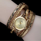 Women Fine Leather Band Winding Analog Quartz Movement Wrist Watch