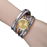 Women Fine Leather Band Winding Analog Quartz Movement Wrist Watch