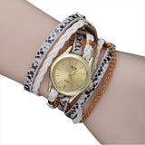 Women Fine Leather Band Winding Analog Quartz Movement Wrist Watch
