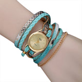 Women Fine Leather Band Winding Analog Quartz Movement Wrist Watch