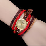 Women Fine Leather Band Winding Analog Quartz Movement Wrist Watch