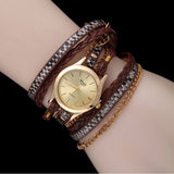 Women Fine Leather Band Winding Analog Quartz Movement Wrist Watch