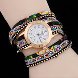 Women Fine Leather Band Winding Analog Quartz Movement Wrist Watch