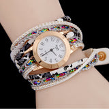 Women Fine Leather Band Winding Analog Quartz Movement Wrist Watch
