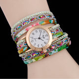 Women Fine Leather Band Winding Analog Quartz Movement Wrist Watch