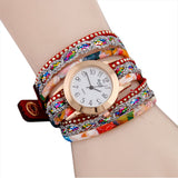 Women Fine Leather Band Winding Analog Quartz Movement Wrist Watch