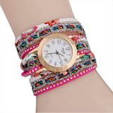 Women Fine Leather Band Winding Analog Quartz Movement Wrist Watch