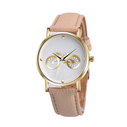 Unisex Bicycle Pattern Dial Leather Band Quartz Analog Wrist Watch