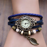Womens Bracelet Weave Wrap Quartz Leather Leafads Wrist Watches
