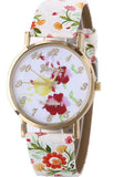 Flower Patterns Leather Band Analog Quartz Vogue Wrist Watches