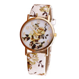 Flower Patterns Leather Band Analog Quartz Vogue Wrist Watches